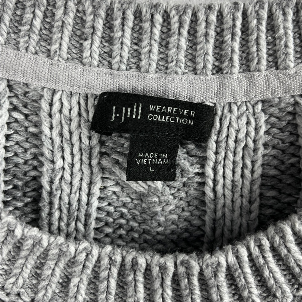 J Jill Wearever Collection Sweater Woman Size L Gray Round Neck Ribbon Fisherman - Picture 3 of 8